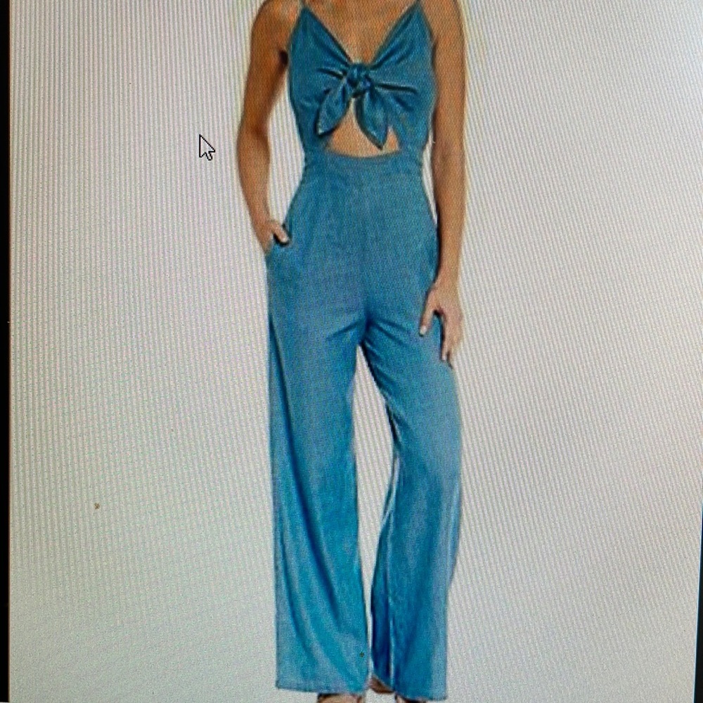 GB Denim Front Cutout Tied Jumpsuit M